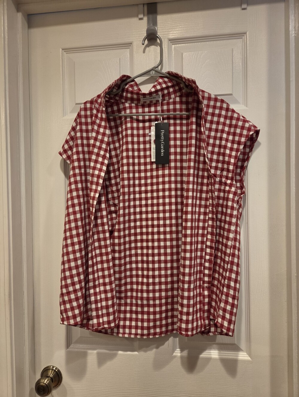 Petite Sophisticate Red & White Gingham Button-Down Blouse
